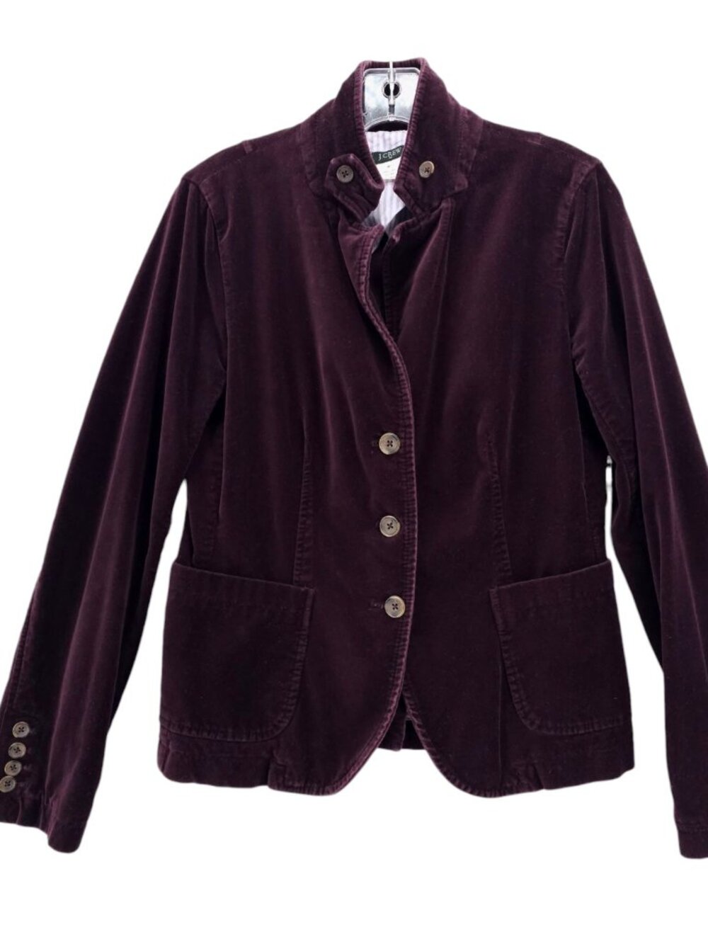J. CREW Factory Schoolboy Blazer Jacket Purple Velvet 100% Cotton Size MEDIUM